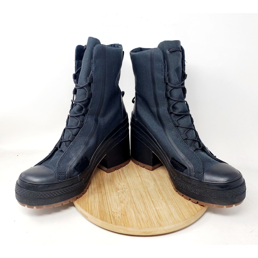 Converse Chuck Taylor All Star De Lux Heel Shoes Womens 8 Black Lug Hi Sneaker